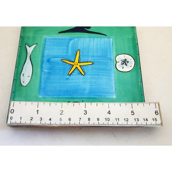 TRIVET/HOT PLATE-Decorative Tile-Hand Painted-Green Blue-Ocean-Tropical-Fish - Picture 5 of 6